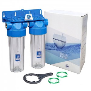 Двойной прозрачный корпус фильтра 10" Aquafilter FHPLCL12-D-TWIN