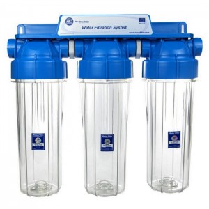Трехступенчатый корпус Aquafilter FHPLCL34-D-TRIPLE прозрачный корпус фильтра 10"