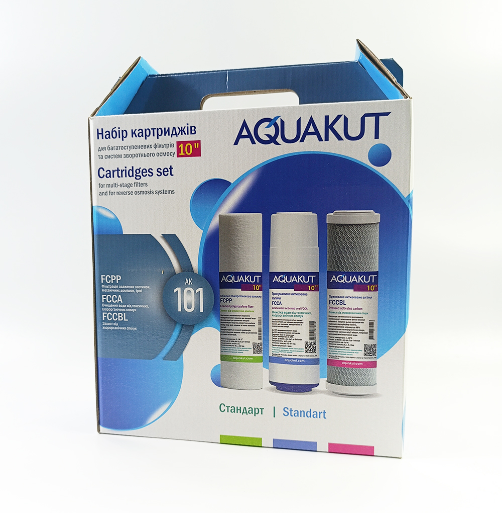 Комплект картриджей AquaKut АК-101 стандарт для трехступенчатого фильтра Комплект картриджей AquaKut АК-101 стандарт для трехступенчатого фильтра
