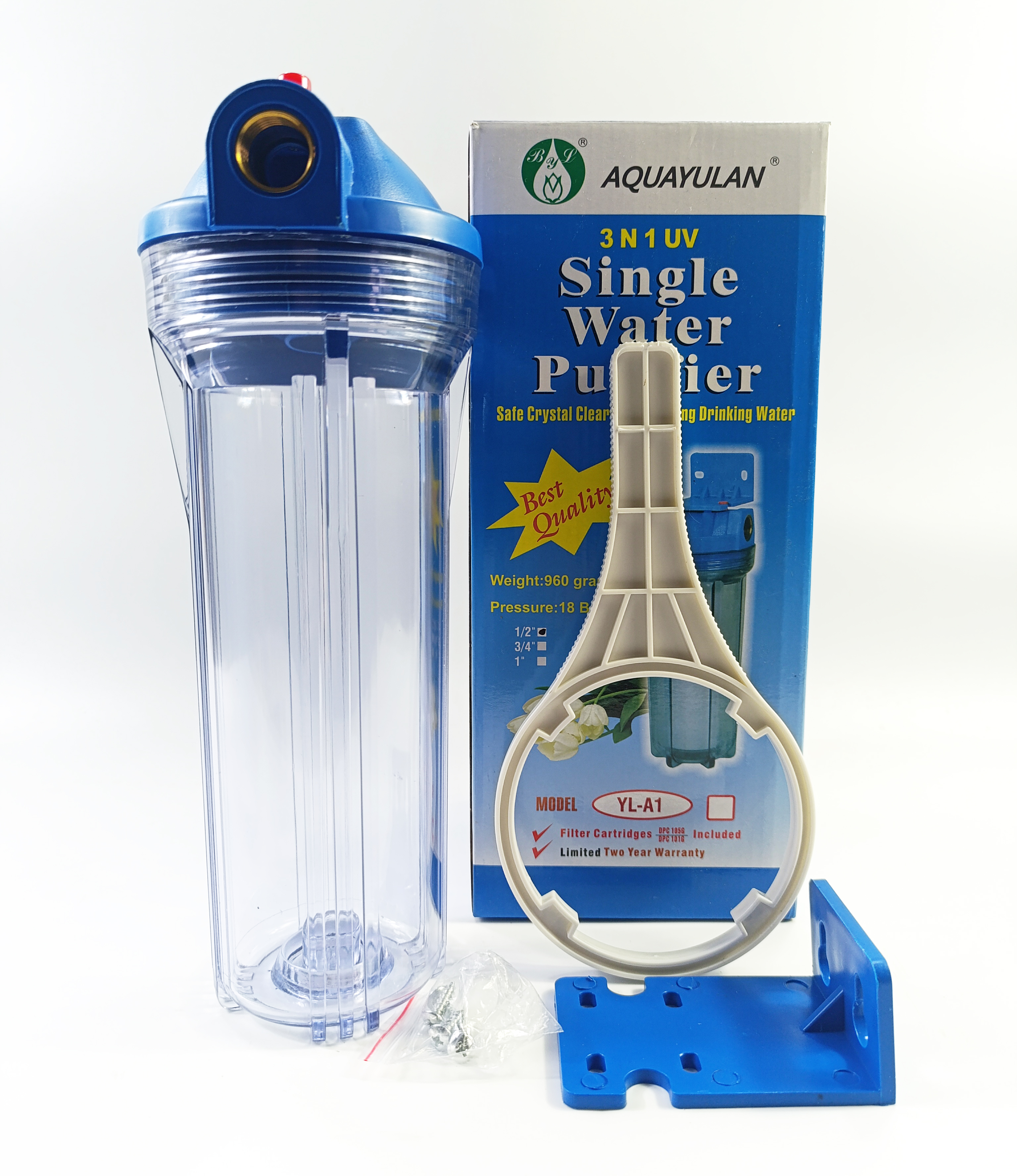 Корпус фильтра AquaKut 2Р 10" 1/2" для холодной воды в комплекте ключ, крепление