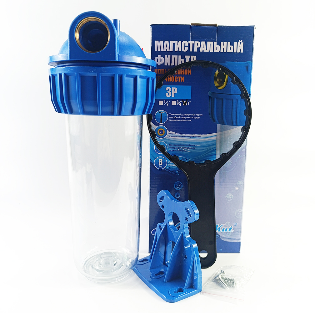 Колба AquaKut 3Р 10" 1" для холодной воды в комплекте ключ, крепление