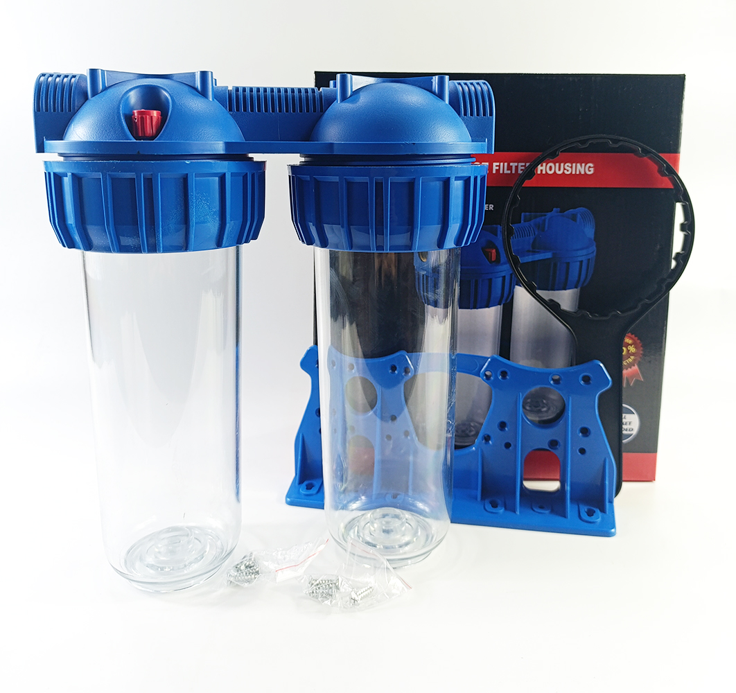 Колба двойная AquaKut 3Р DUO 10" 1/2" для холодной воды в комплекте ключ, крепление
