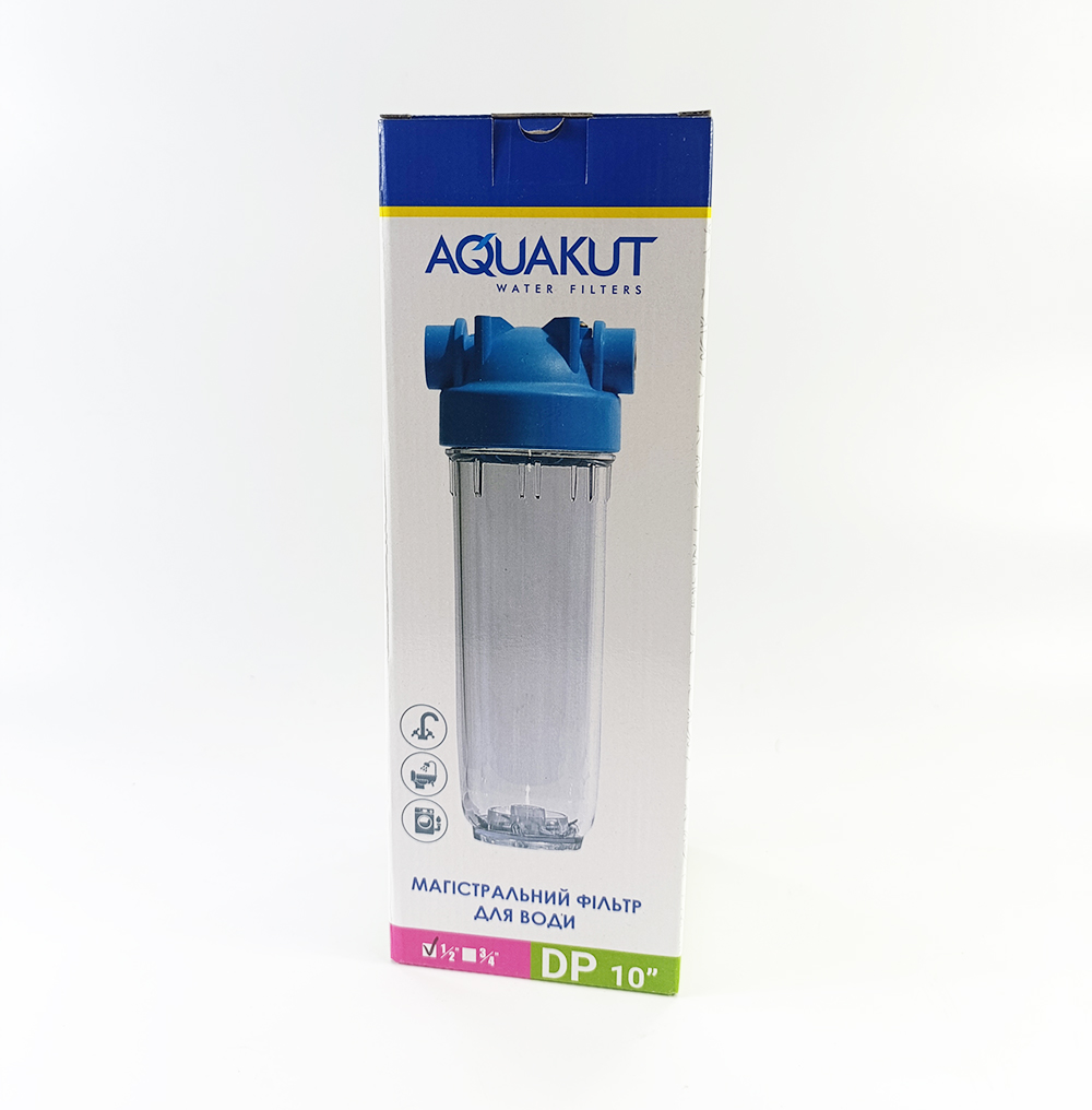 Колба AquaKut DP 10" 1/2" для холодной воды в комплекте ключ, крепление Колба AquaKut DP 10" 1/2" для холодной воды в комплекте ключ, крепление